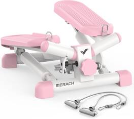 MERACH - Mini Stepper Stair Step Machine with Resistance Bands for Full Body 330LBS Capacity - Pink