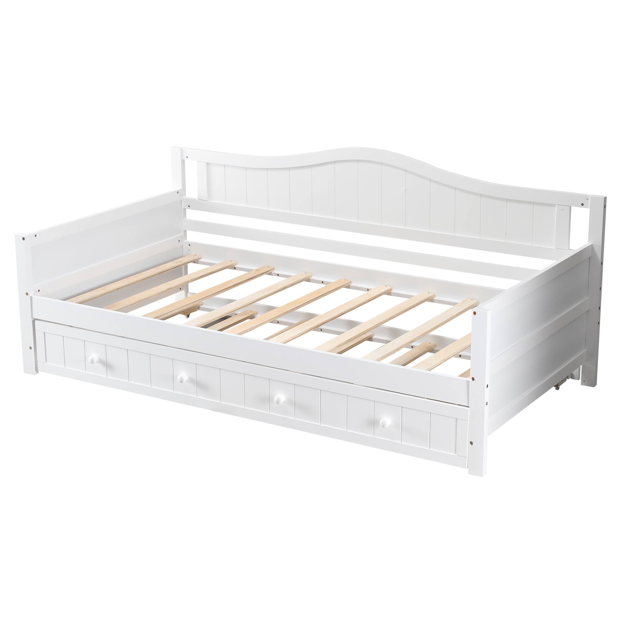 Alt View 1. AENKYO - Twin Size Day Bed Frame Space-Saving Trundle Bed Platform Bed Frame - White.