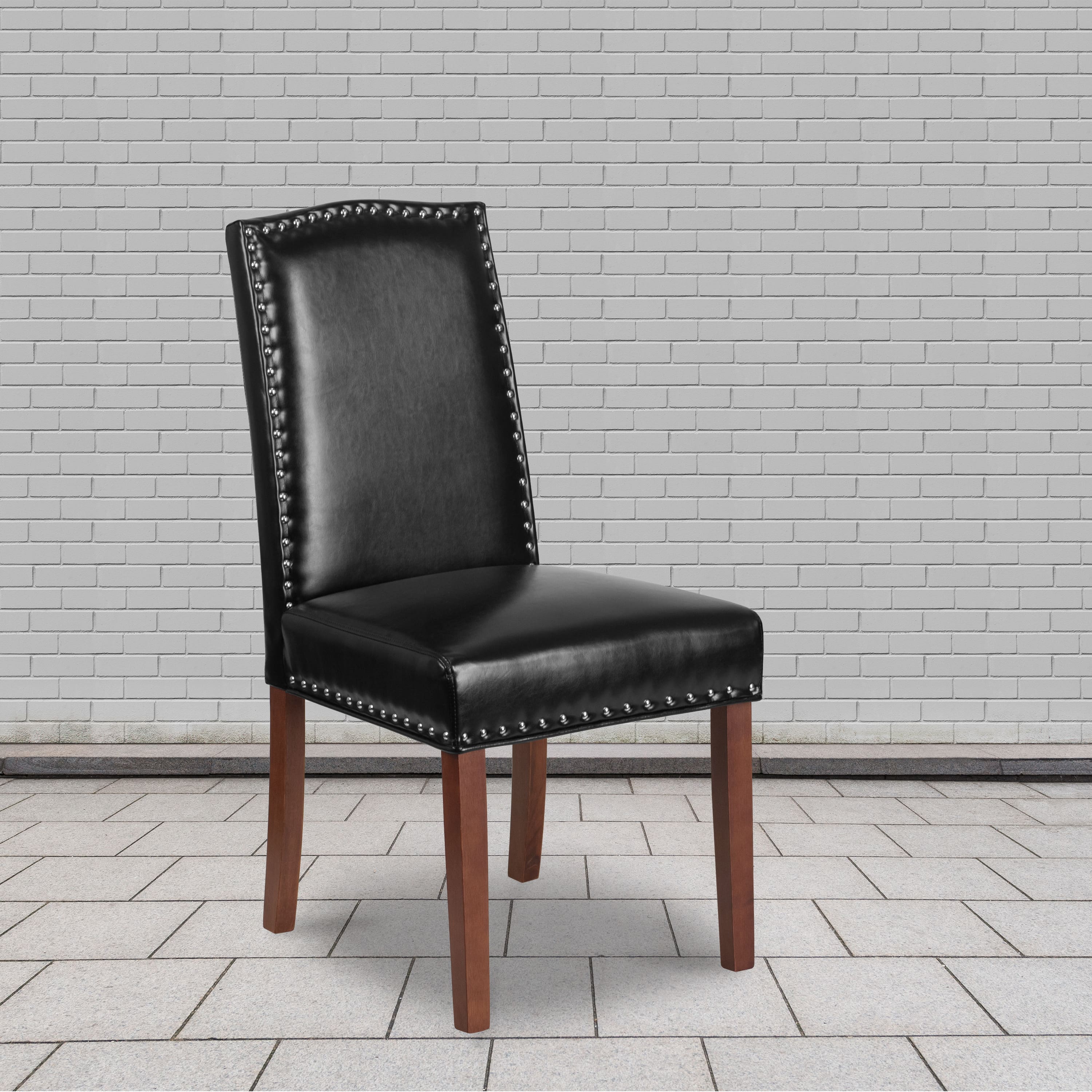 Emma + Oliver - Parsons Chair with Silver Nail Heads - Black LeatherSoft