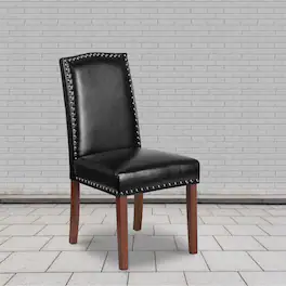 Emma + Oliver - Parsons Chair with Silver Nail Heads - Black LeatherSoft