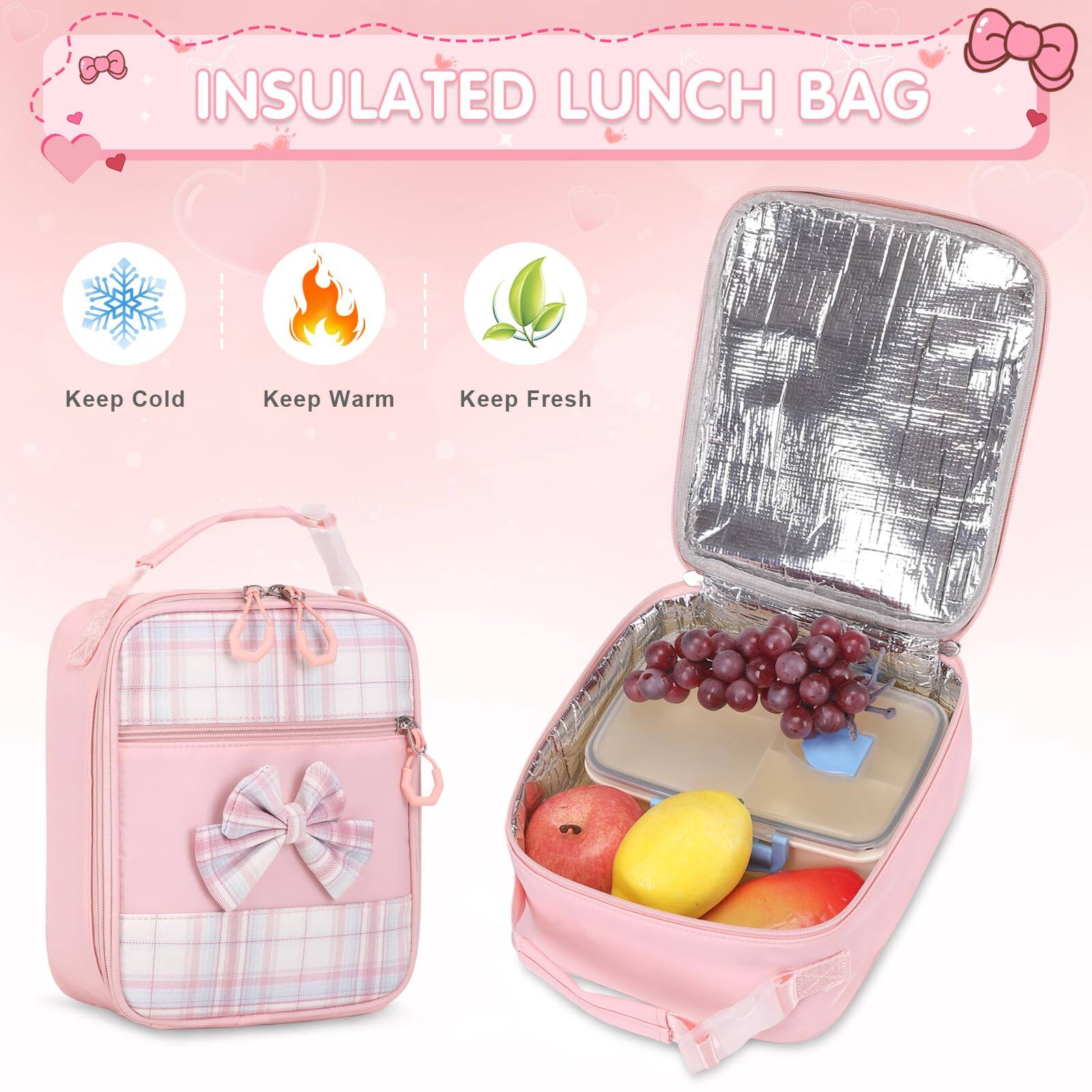 Alt View 5. Live At Space - Backpack For With Insulated Water Bottle  Bow Tie Plaid Bookbag 14oz Termos Stainless Steel Lunch Bag   Pencial Case To - Purple.