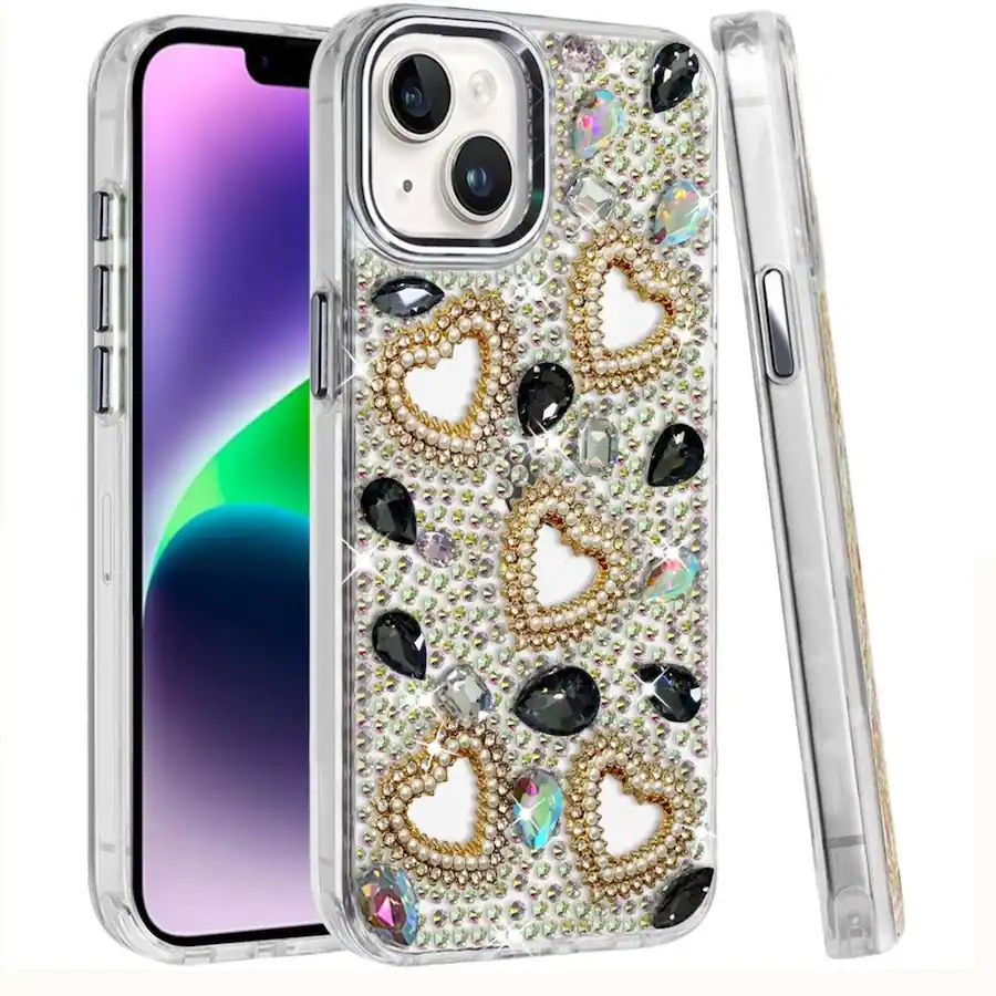 Pink Risestone Phone Case Kitcheniva Full Bling Heart Rhinestone Case With Tempered Glass For ...