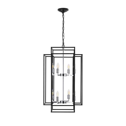 Angle. LISM - 18" Modern 8-Light Black Chrome Geometric Pendant Chandelier (No Bulbs) - Black.