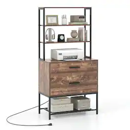 Kadyn - Office Drawers, Office Storage Cabinet,Freestanding File Cabinet with Charging Station and 3-Tier Open Shelves