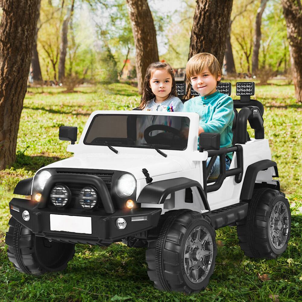 Angle. SlickBlue - 12V 2-Seater Ride-On Truck with Remote Control and Rear Storage Compartment - White.