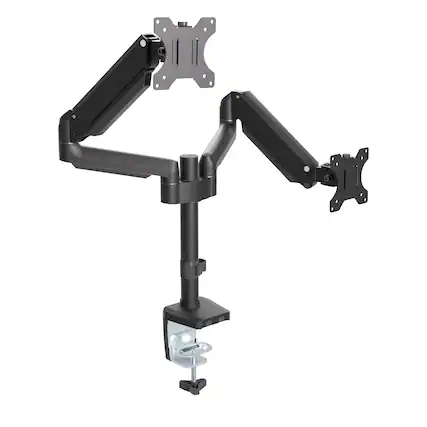 Front. ProMounts - Double Monitor Arms (13"–32", Holds up to 17.6 lb) – Black - Black.