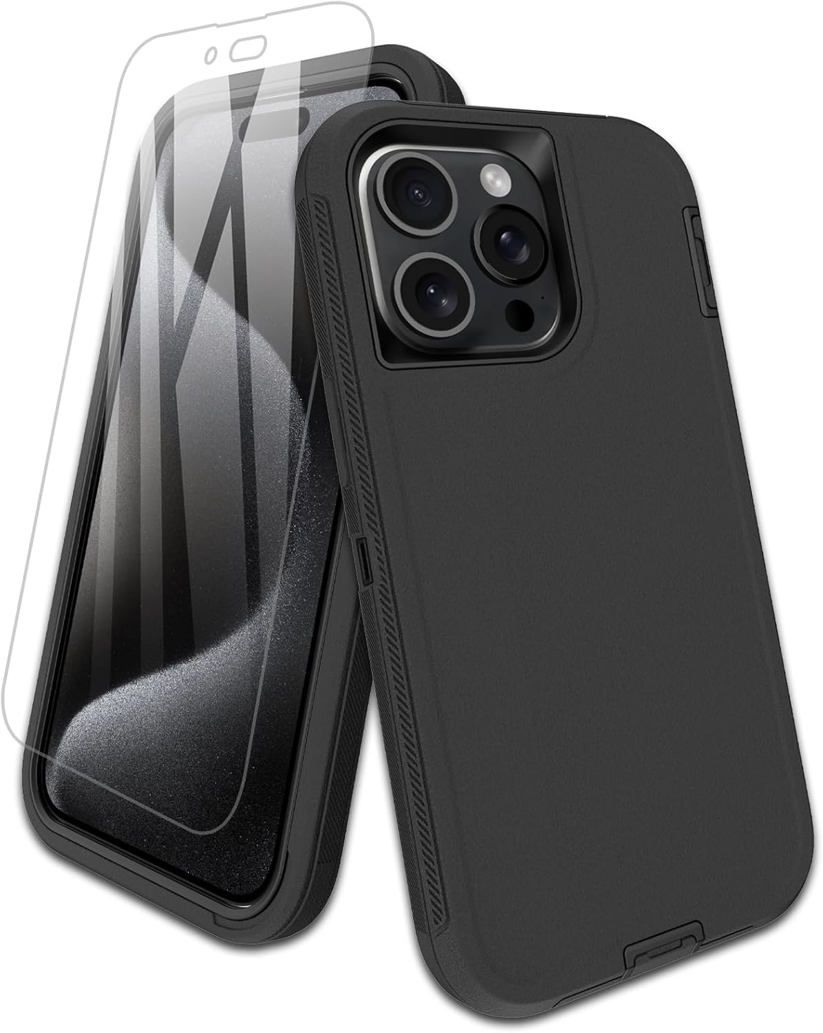 Entronix - Heavy Duty Bundle for iPhone 14 Pro Max - Case & Clear Screen Protector - Black