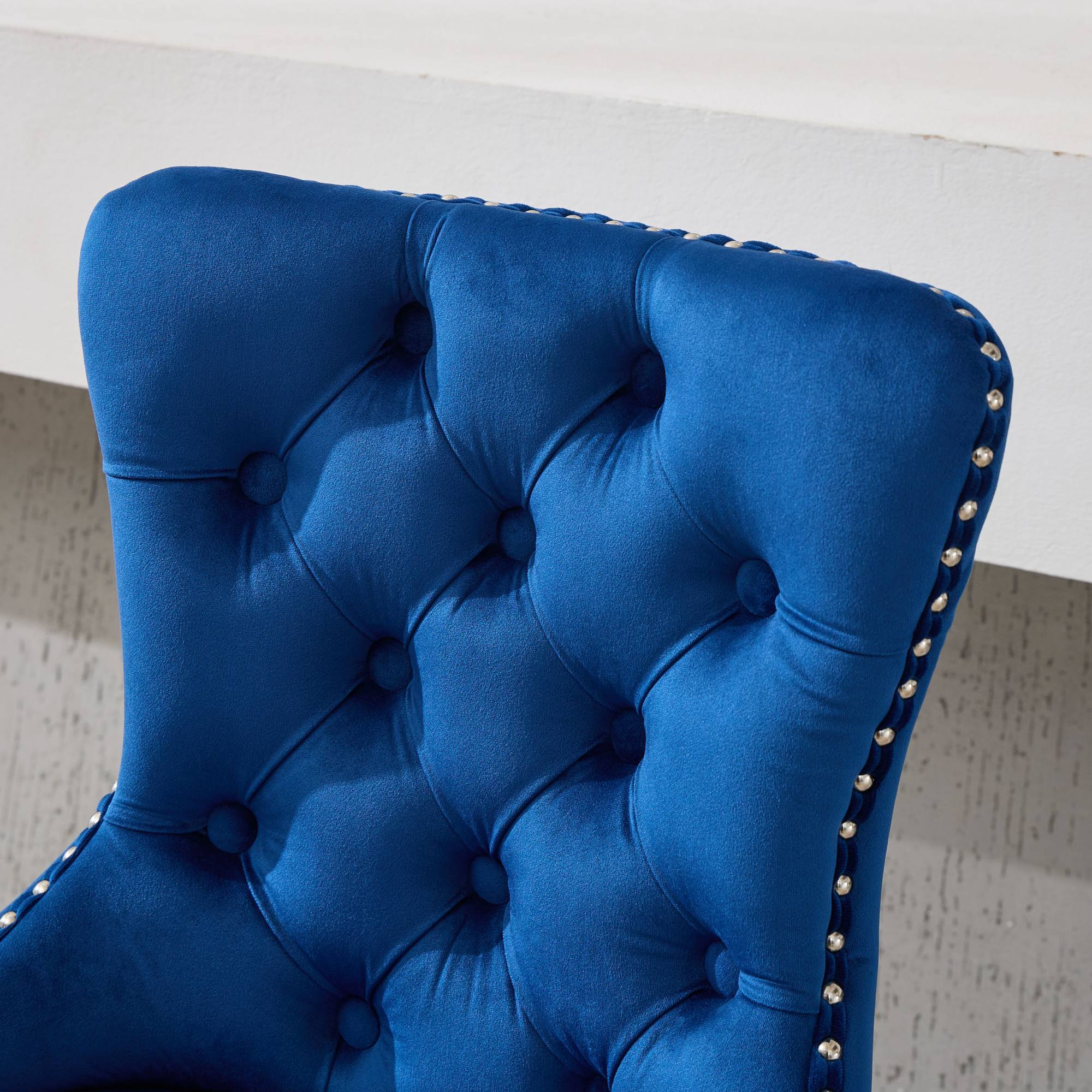 Alt View 6. PexFix - Upholstered Velvet Bar Stools, Set of 2, Adjustable Height Swivel with Tufted Back, Wide Base for Home Pub - Blue.