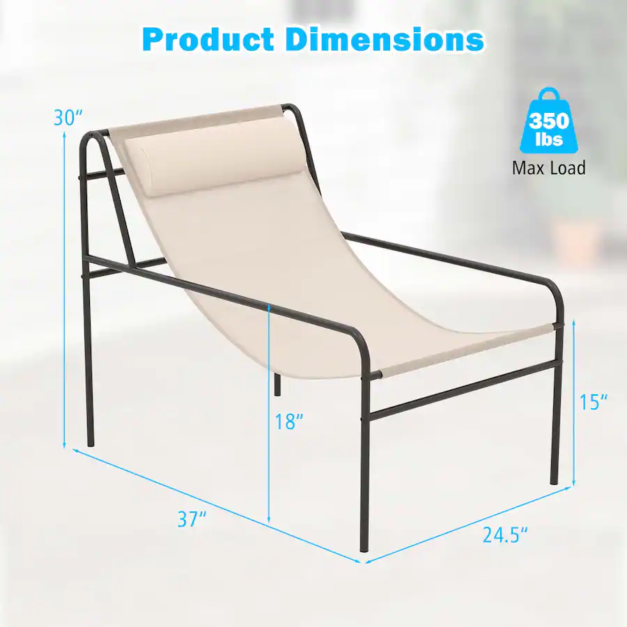 Loop Sling Front Costway 1PC Patio Sling Lounge Chair with Removable Headrest Pillow ...