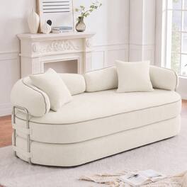 Vipbear - Curved Loveseat with 4 Pillows, Modern Boneless Couch, Convertible Sleeper Sofa Bed - off-white