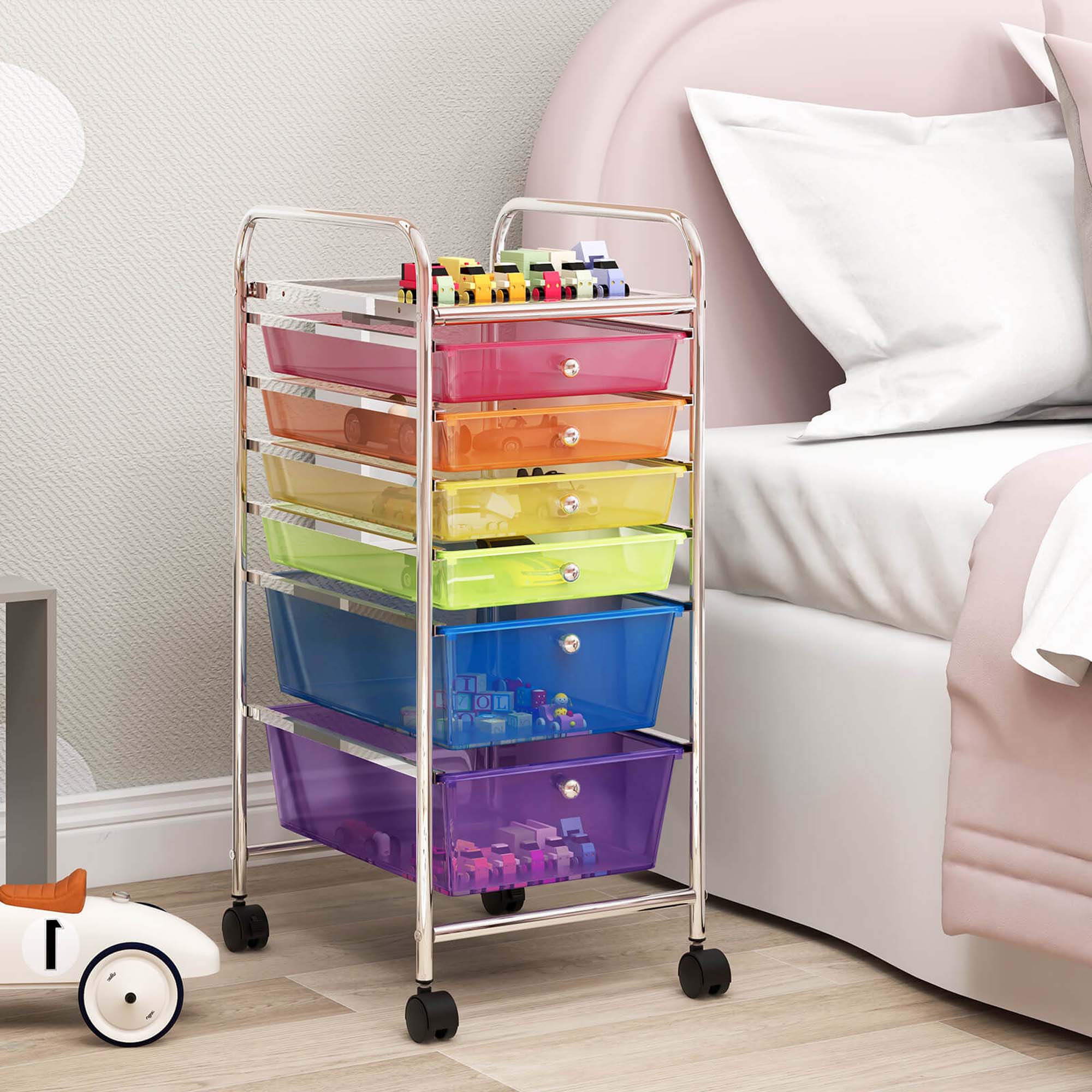 Left. Costway - 6 Drawer Rolling Storage Cart Scrapbook Paper Office School Organizer - Multicolor.