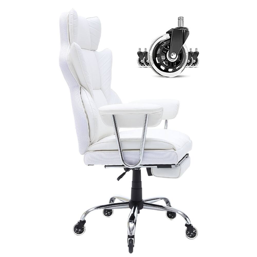Alt View 8. Loheer - Loheer Reclining Office Chair with Footrest, White PU Leather Big & Tall Executive Chair, 350 lbs - White.