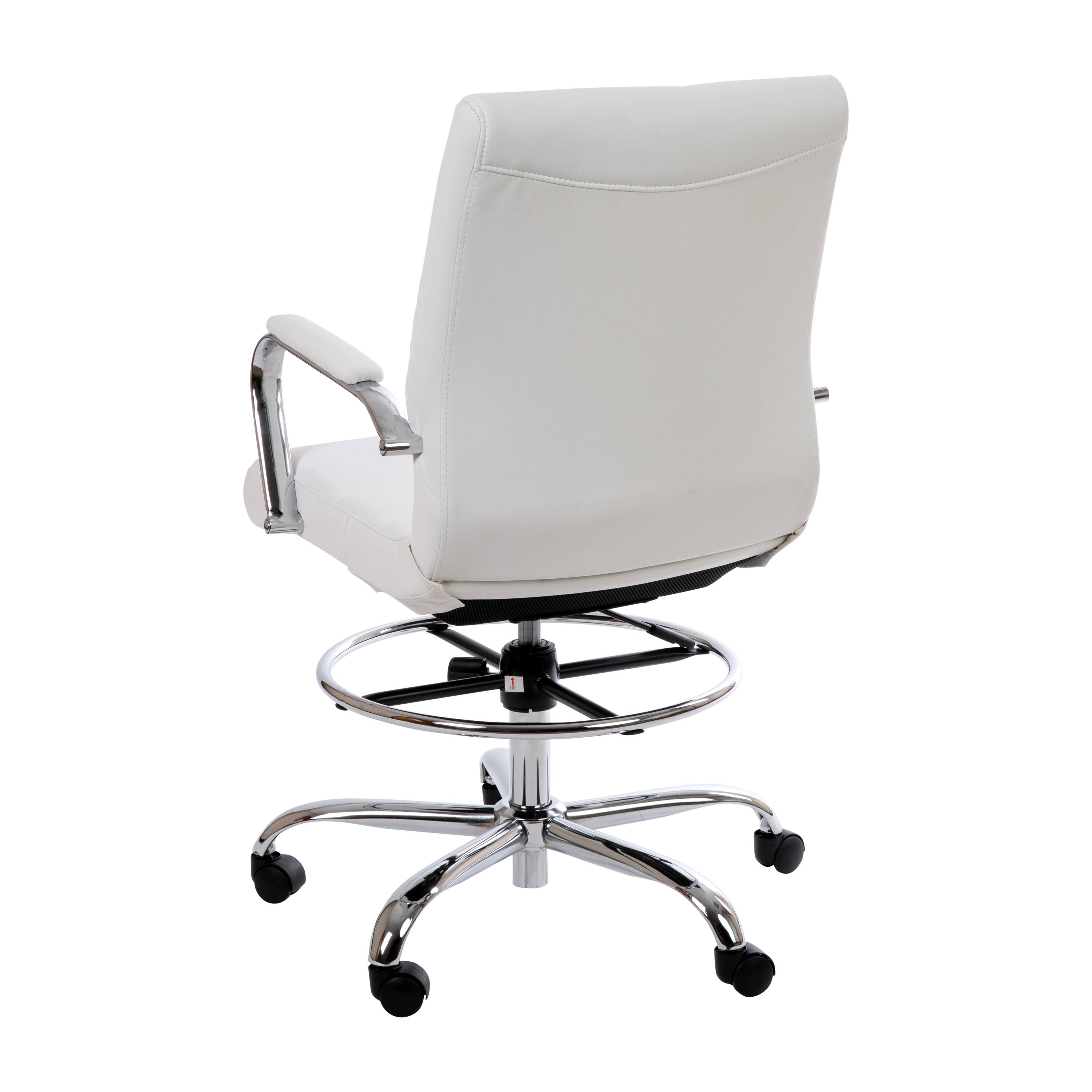 Alt View 5. Emma + Oliver - Mid-Back LeatherSoft Drafting Chair with Adjustable Foot Ring and Chrome Base - White.