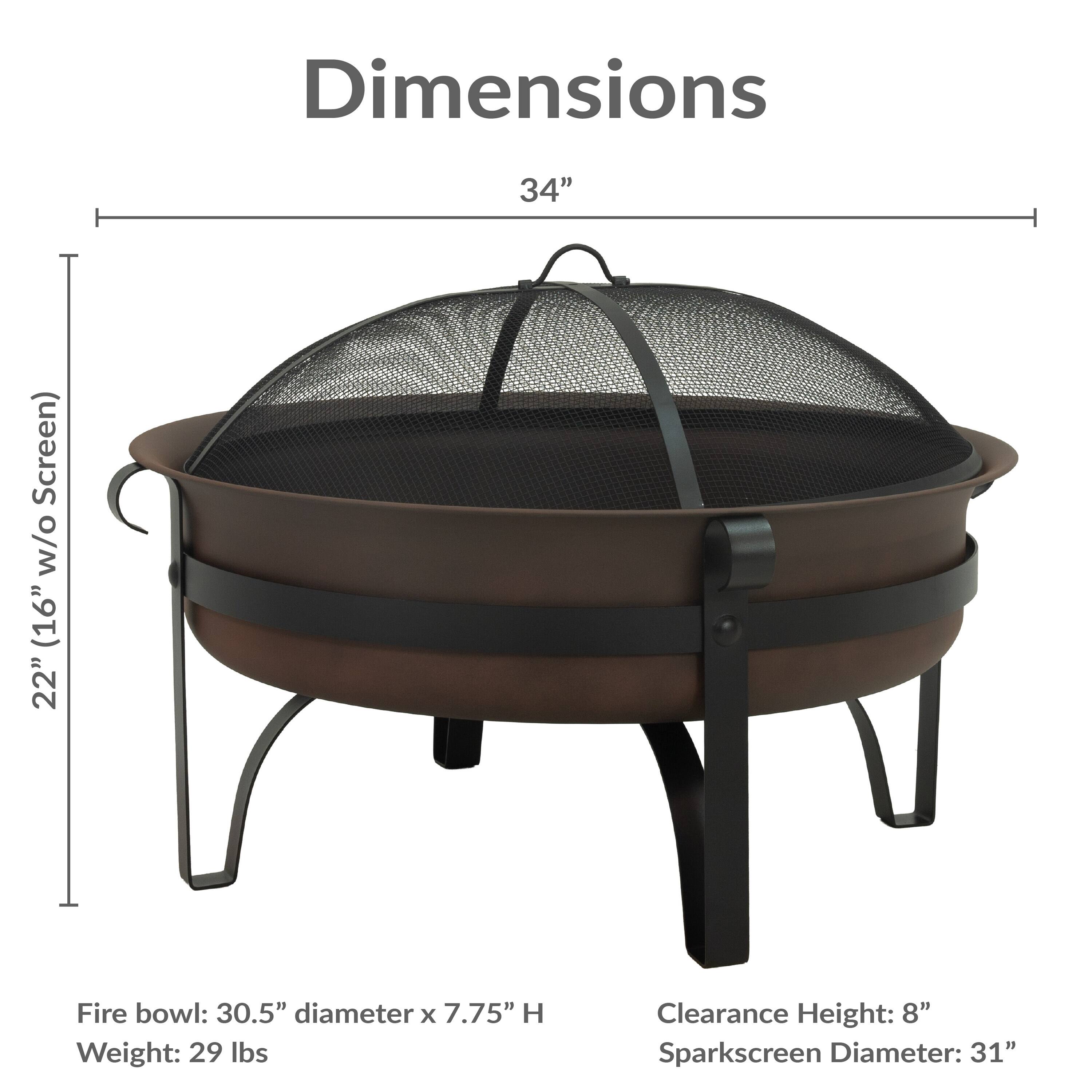 Dimensions (34" Screen) w/o (16" 22"): 30.5" diameter x 7.75" H  
Weight: 29 lbs  
Clearance Height: 8"  
Sparkscreen Diameter: 31"