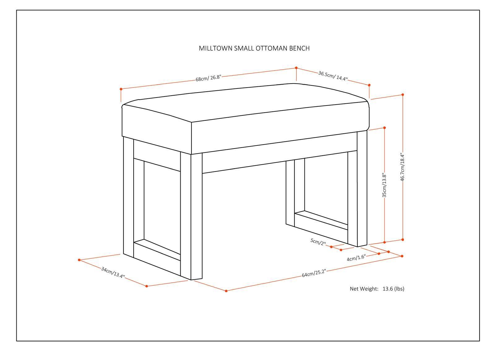 Alt View 14. Simpli Home - Milltown Footstool Small Ottoman Bench - Distressed Dark Blue.