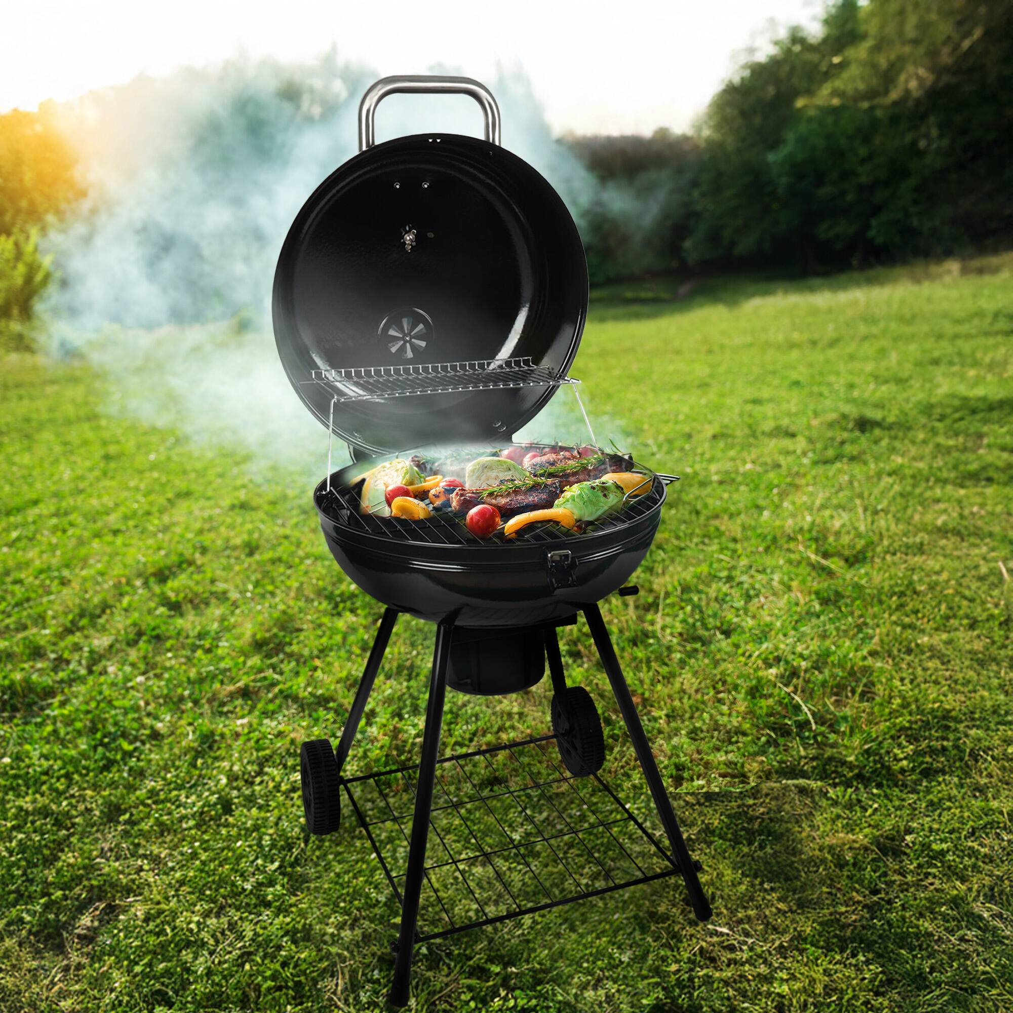 Alt View 2. Grill Boss - Grill Boss 22" Kettle Charcoal Grill, Porcelain Lid, Large Cooking Area, Black - Black.