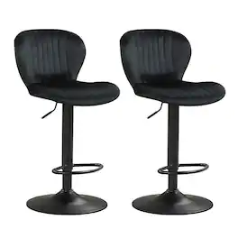 Costway - Bar Stools Set of 2 with Velvet Upholstered Backrests Padded Seats Metal Footrests - Black
