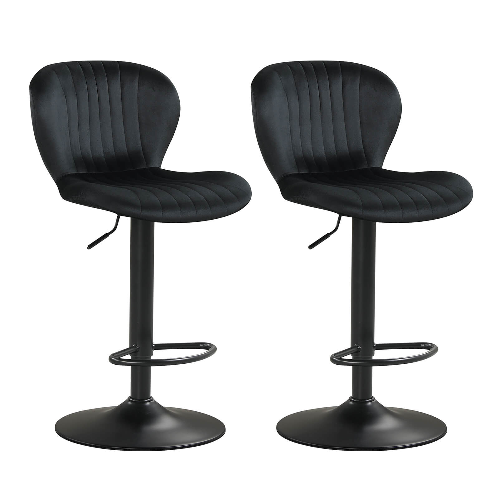 Front. Costway - Costway Bar Stools Set of 2 with Velvet Upholstered Backrests Padded Seats Metal Footrests - Black.