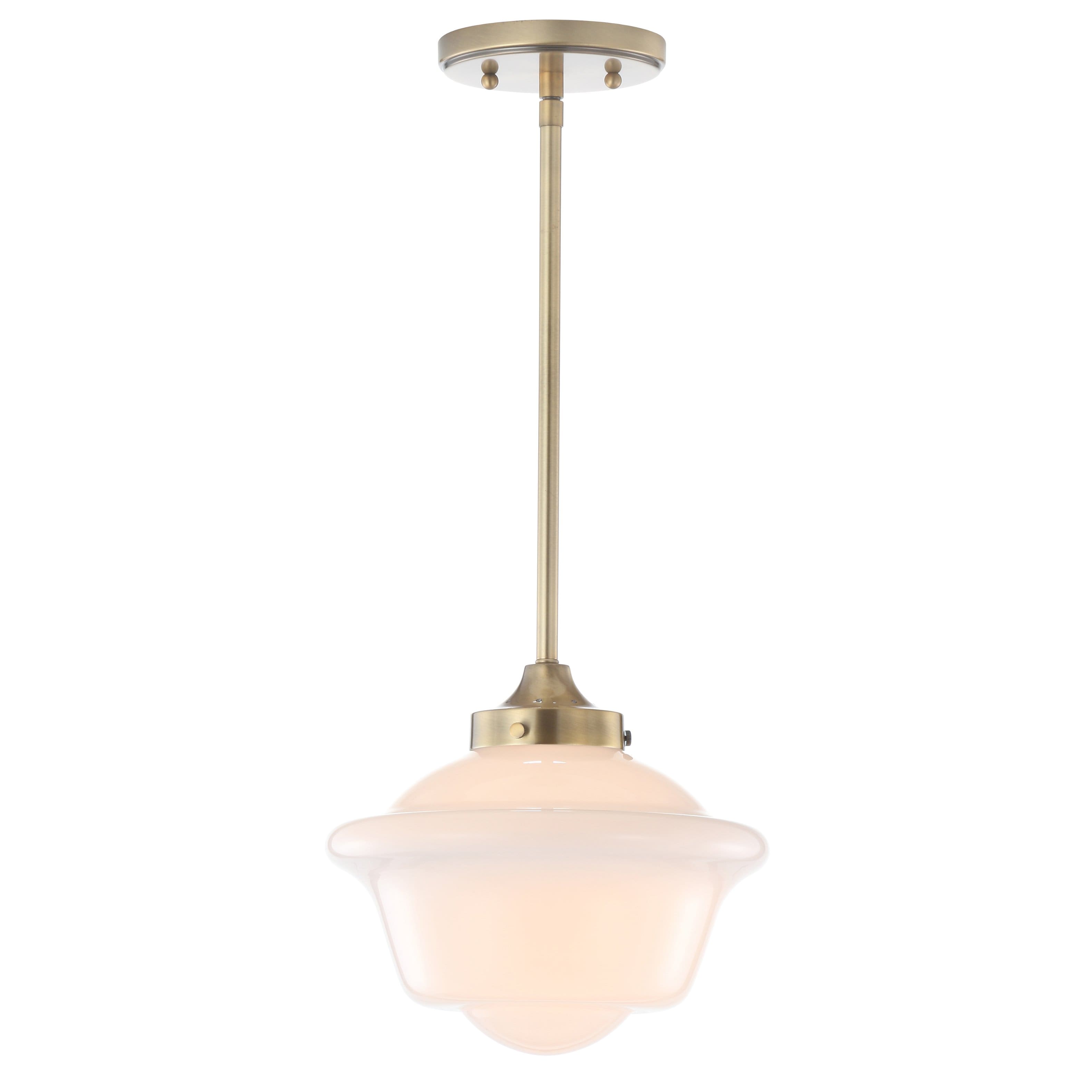 "Jonathan Y - Kurtz 9.5"" Adjustable Drop Metal/Glass LED Pendant - Brass Gold/White" price history on PriceWatchPro