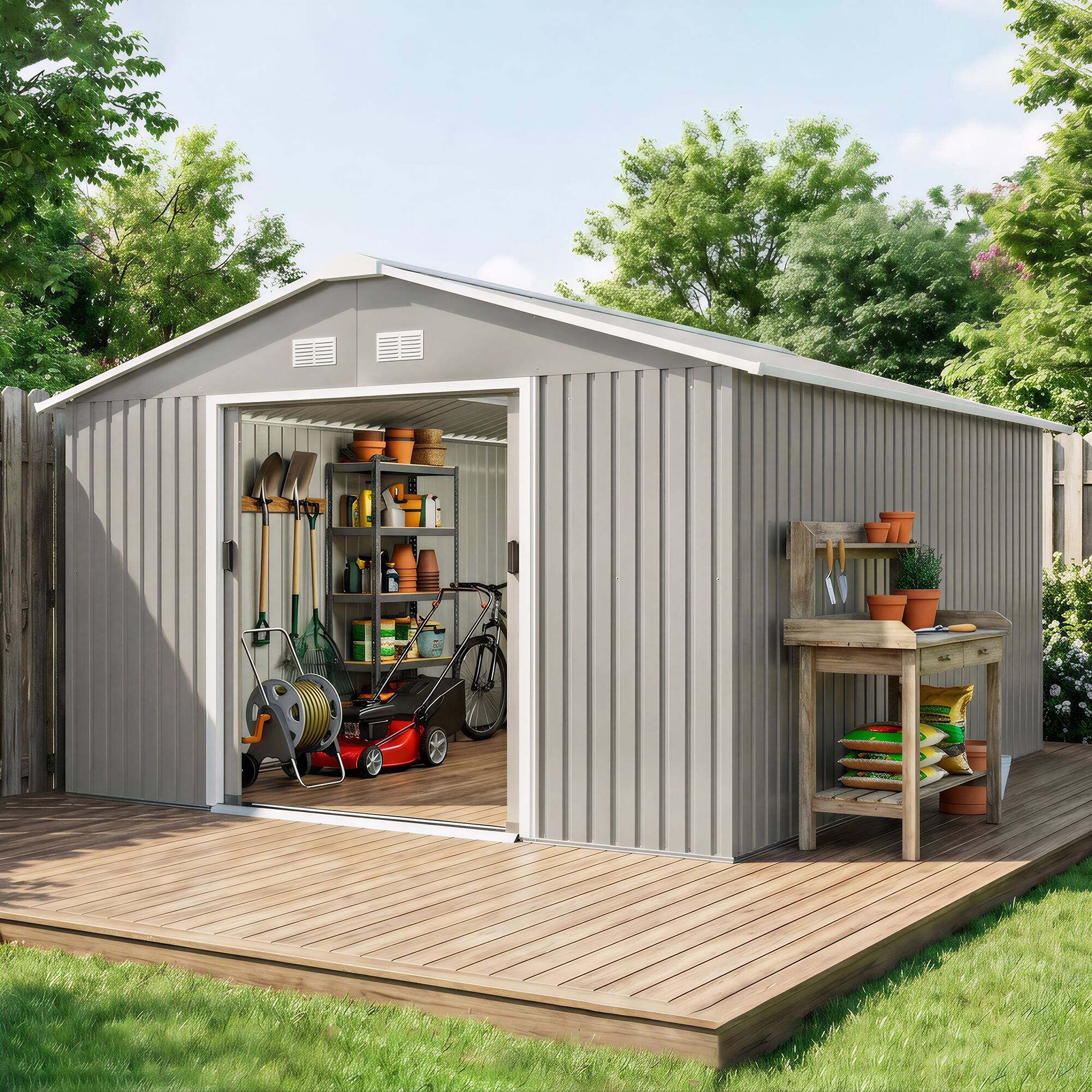 Alt View 1. Outsunny - Metal Shed, Storage Shed Utility Storage with Double Locking Doors for Bike, Yard Tools.