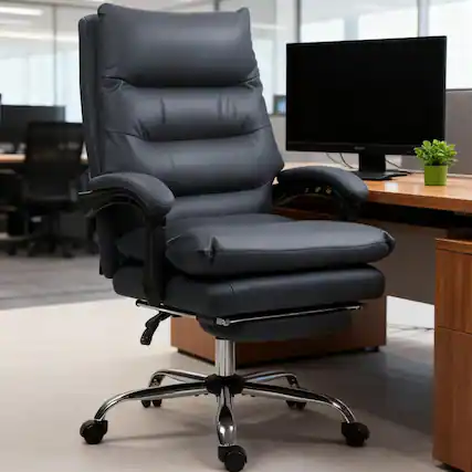 Front. HTUTWOO - Microfibre Massage Office Chair - with Footrest, Adjustable Swivel Desk Chair, for Home Office,Work, Study - Dark Gray.