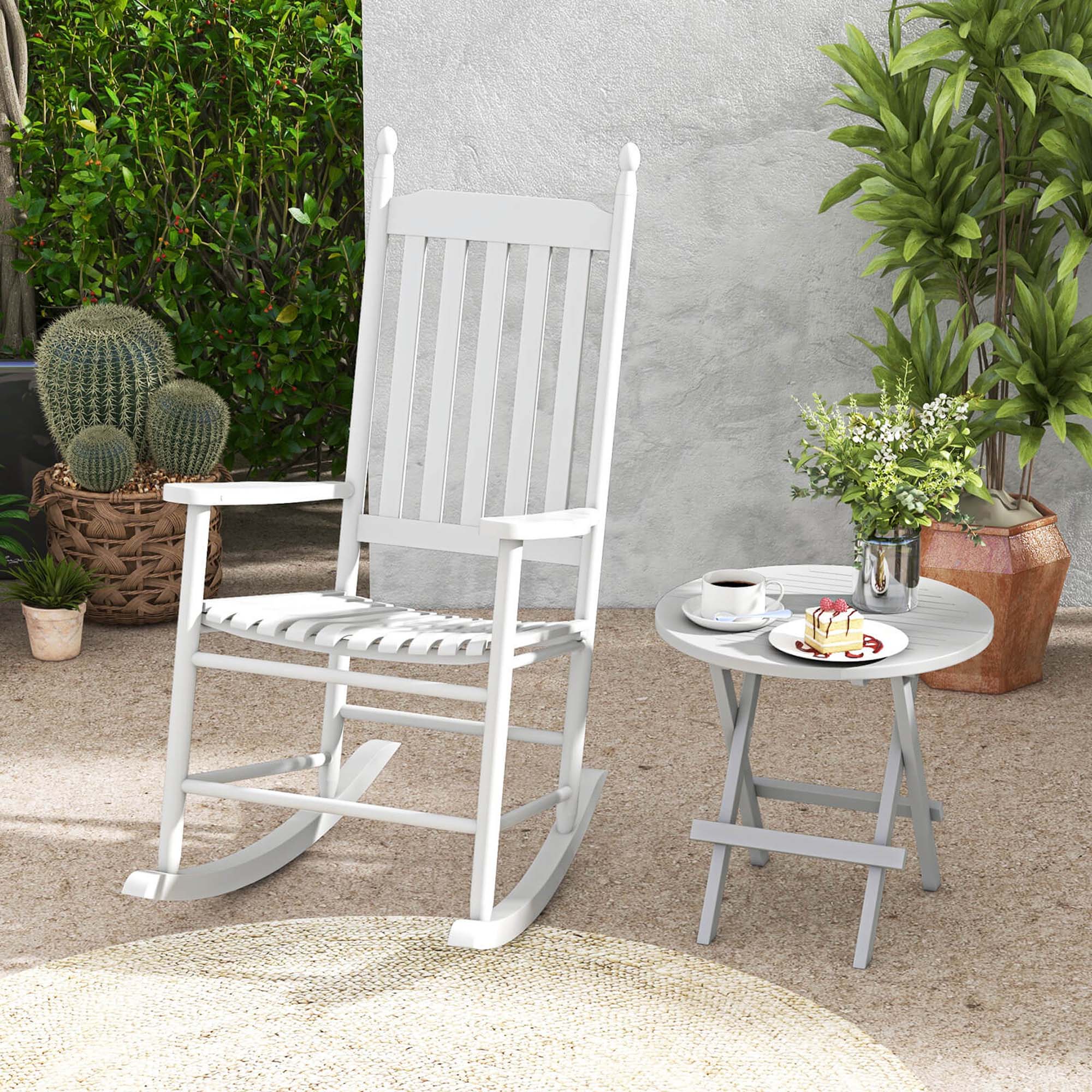 Angle. Costway - Outdoor Wooden Rocking Chair with Solid Rocking Base Slatted Seat & Back Patio - White.