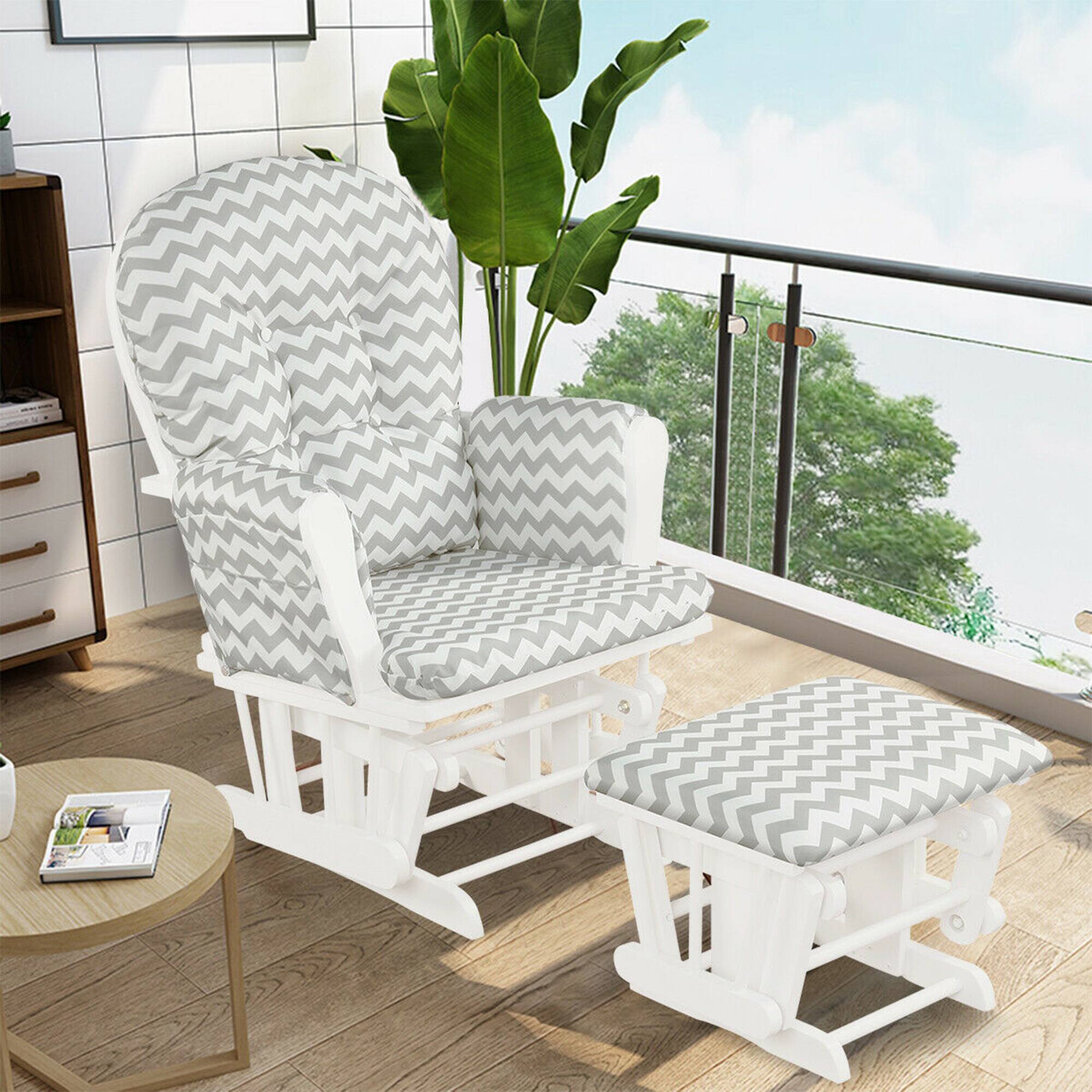 Alt View 3. Gymax - Gymax Glider and Ottoman Cushion Set Wood Baby Nursery Rocking Chair Grey + White - Grey + White.