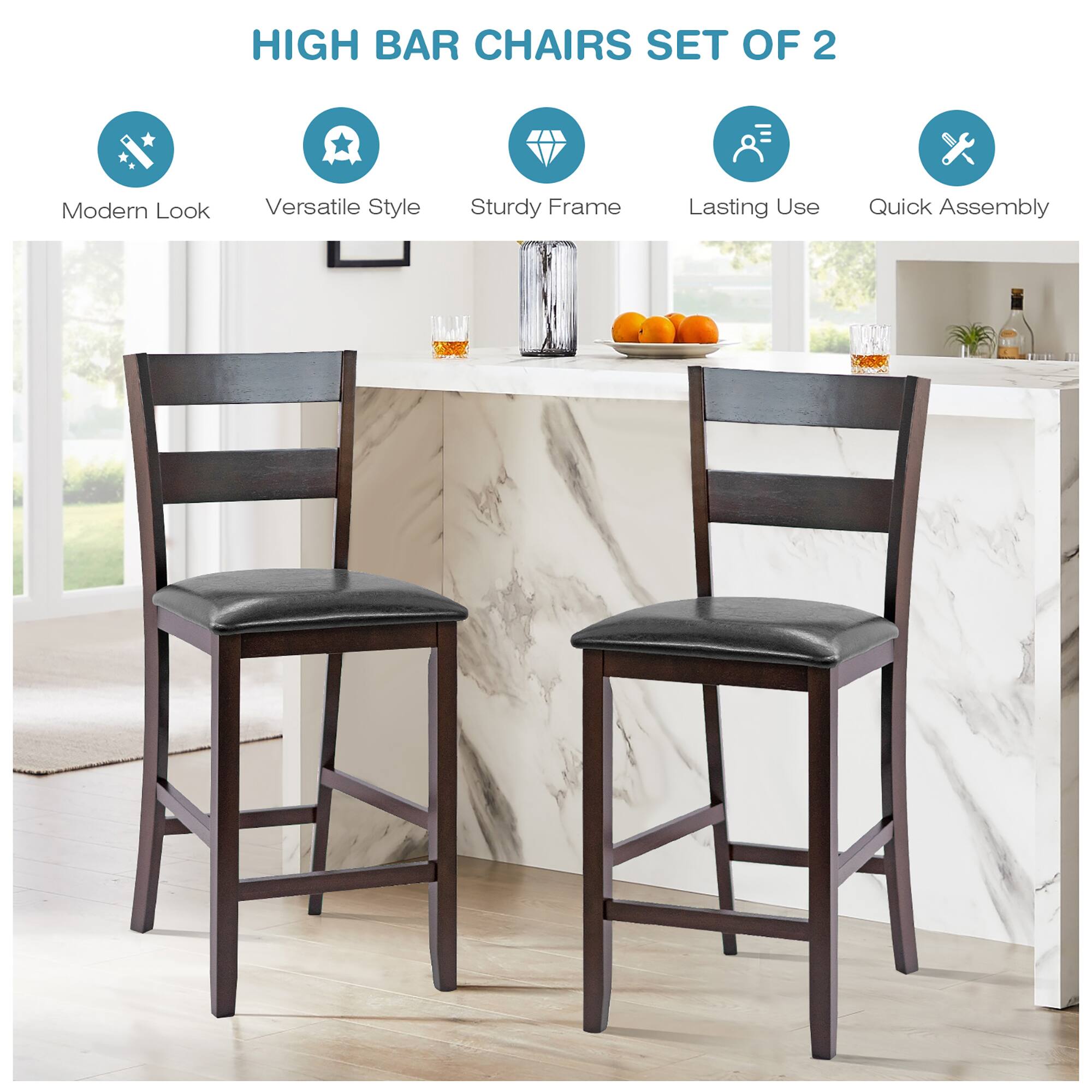 HIGH BAR CHAIRS SET OF 2

- Modern Look
- Versatile Style
- Sturdy Frame
- Lasting Use
- Quick Assembly