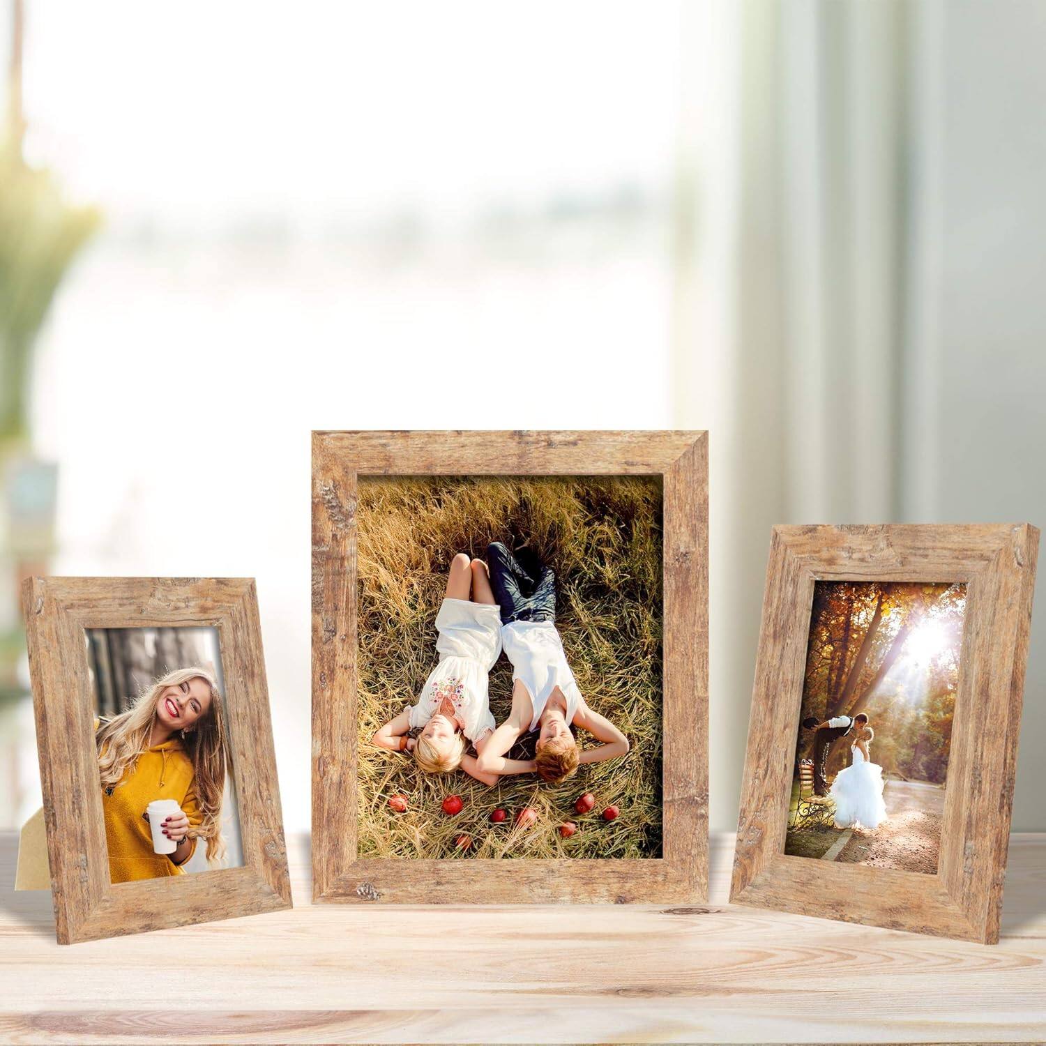 Back. blue - 8x10 Picture Frame Set of 4, High Definition Real Glass Rustic Brown Frame, 8 x 10 Wood Photo Frames for Deskt - colorDark Brown+size9X12.