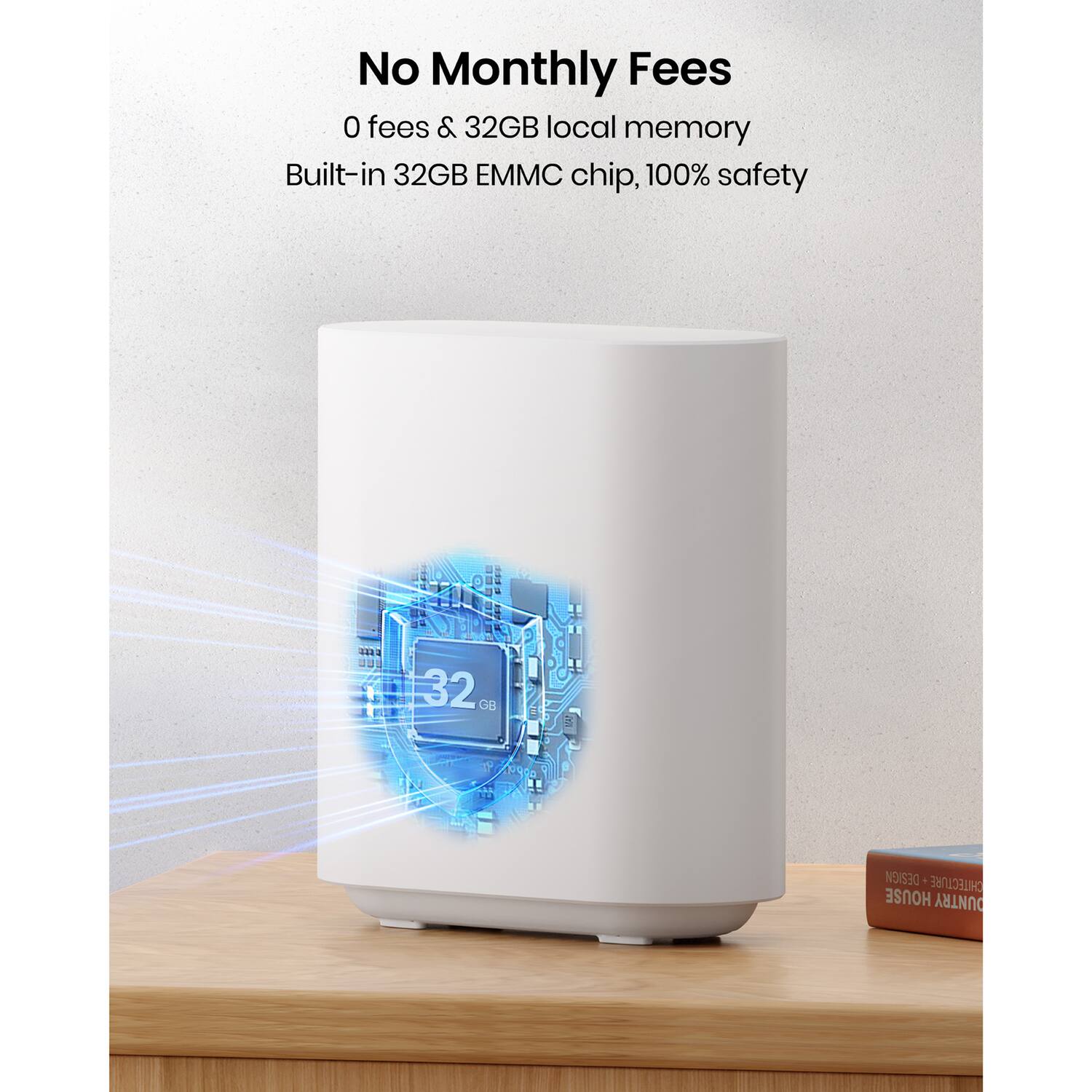 No Monthly Fees  
0 fees & 32GB local memory  
Built-in 32GB EMMC chip, 100% safety