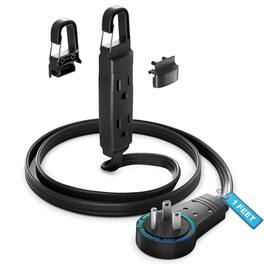 Maximm - 360° Rotating Flat Plug Extension Cord with a Removable Hook, Extension Cord 1 ft (16 Gauge) UL Certified - Black
