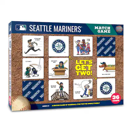 Seattle Mariners Match Game
Let's Get Two!
- Stealing a Base
- Fly Ball
- Batter's Box
- On Deck Batter
- Clean Up Hitter
- Ballpark Dog
- Team
- Seattle Mariners Logo
36 Cards
A Match Game of Baseball Fun for the Whole Family
Ages 3+