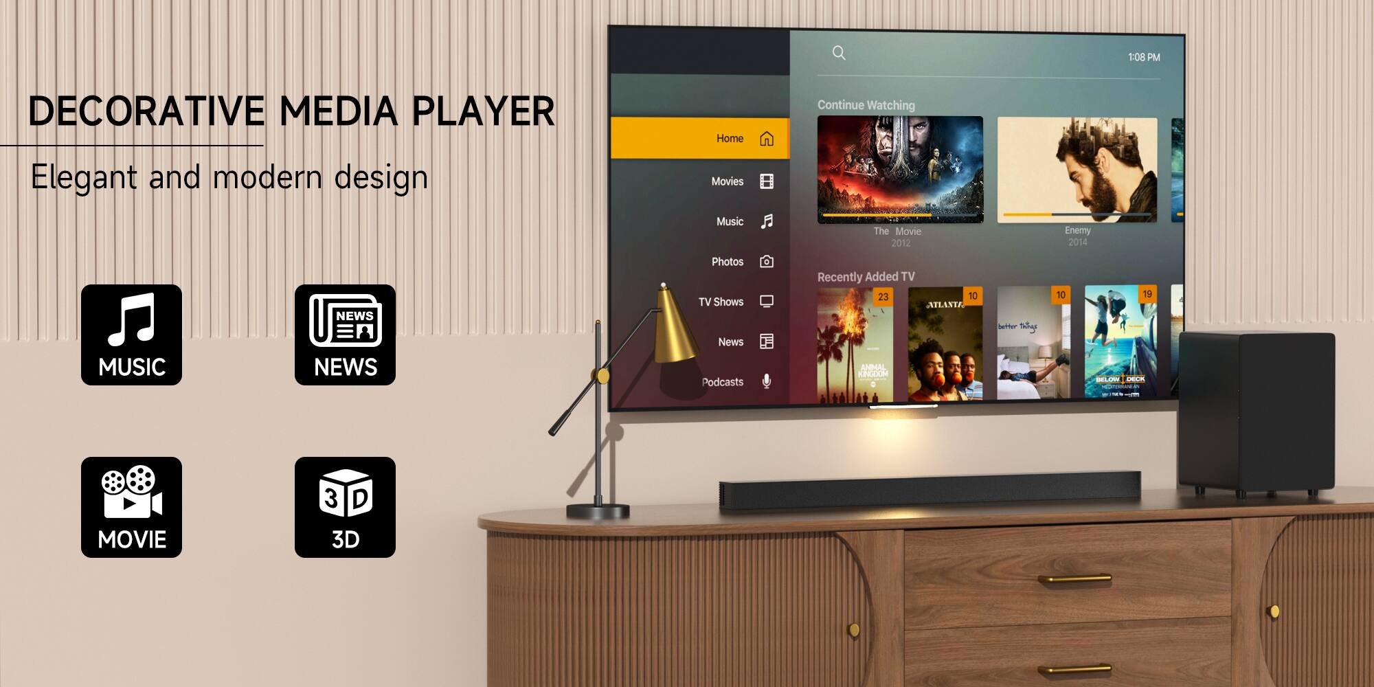 Alt View 2. Topteng - BS-18E 2.1ch Bluetooth 5.0 Soundbar with Subwoofer - Heavy Bass, HDMI/Optical/AUX/USB, Wall-Mountable​​ - Black.