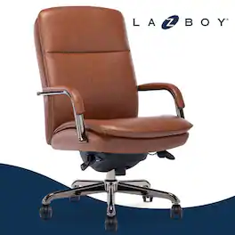 La-Z-Boy - Executive Office Chair with Lumbar Support & Padded Arms Ergonomic Desk Chair Leather with Reclining Backrest & Swivels - Cognac & Graphite