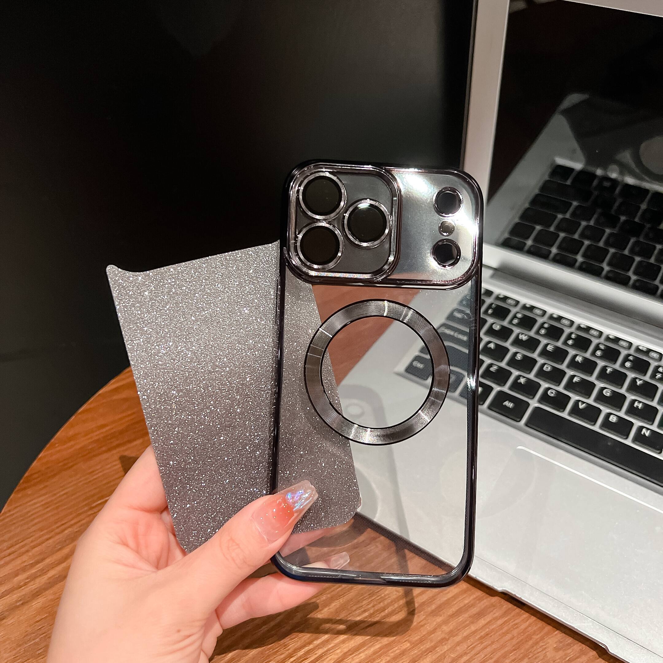 Back. UUCOVER - Magnetic Case for Apple iPhone 18 Pro Max with Camera Lens Cover, Compatible with MagSafe, Electroplated Glitter Shell - Gold.