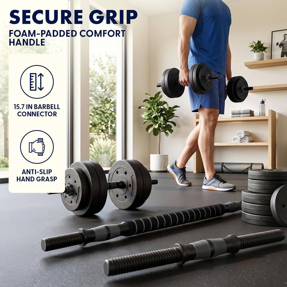 SECURE GRIP  
FOAM-PADDDED COMFORT HANDLE  
15.7 IN BARBELL CONNECTOR  
ANTI-SLIP HAND GRASP