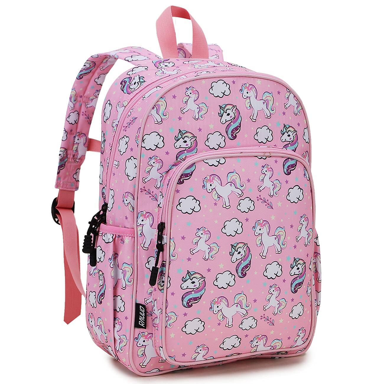 Front. Cozy Serene - Backpack For  Cute School Bag Bookbag W Chest Strap - Pink Unicorn(large Front Pocket).