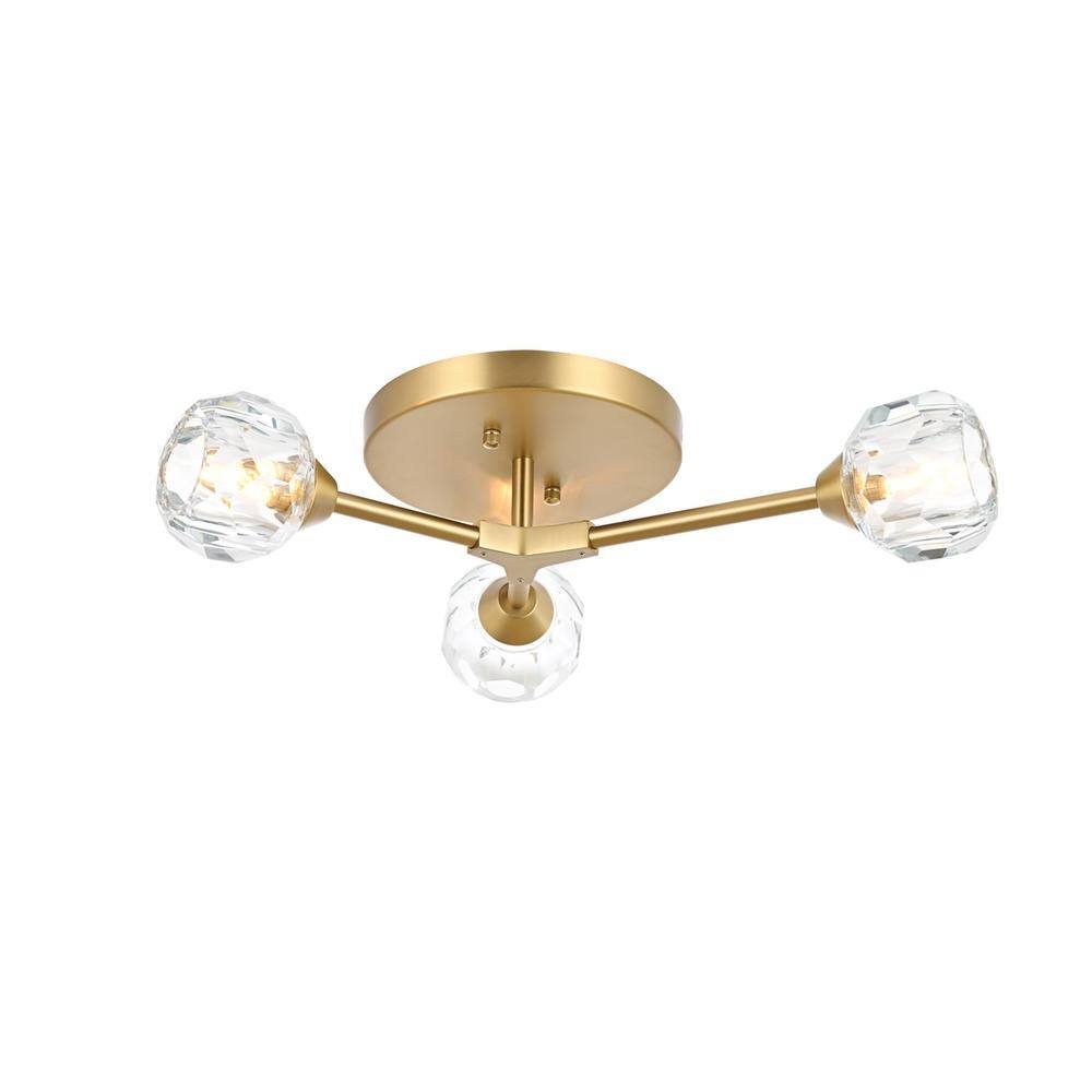 Alt View 4. Elegant Lighting - Zayne 3 Light Flush Mount in Gold - Gold And Clear.