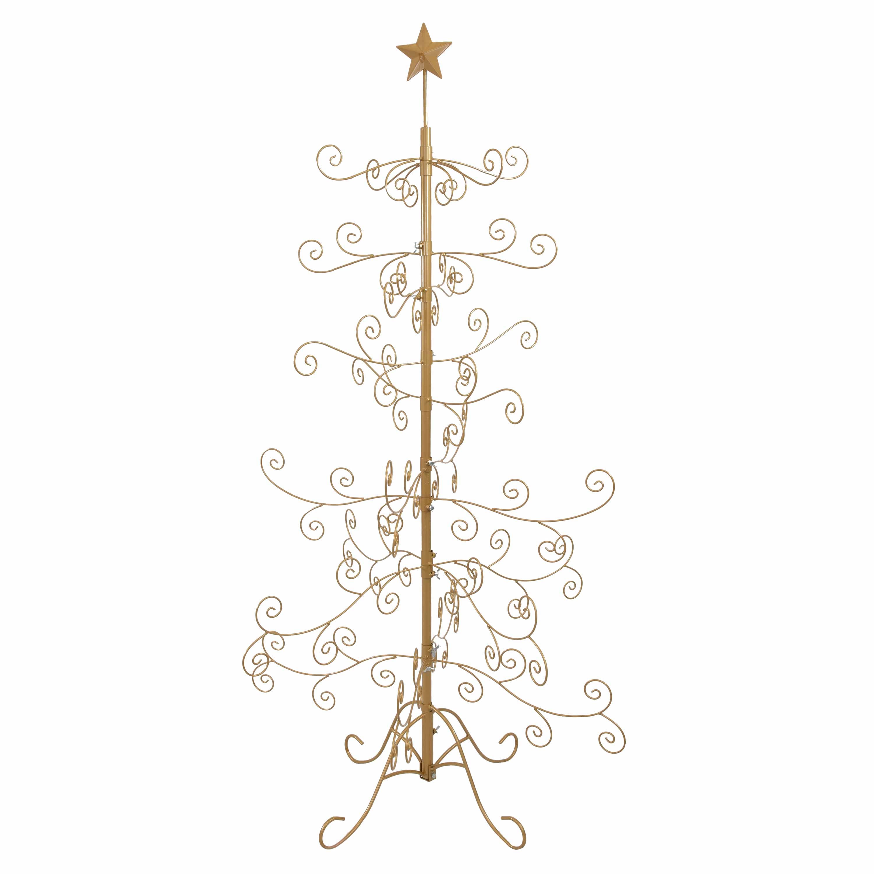 Front. Sunnydaze - Noelle Indoor Metal Christmas Ornament Tree - 5 ft - Gold.