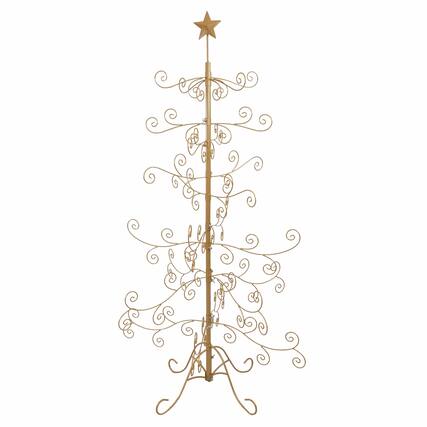 Front. Sunnydaze - Noelle Indoor Metal Christmas Ornament Tree - 5 ft - Gold.