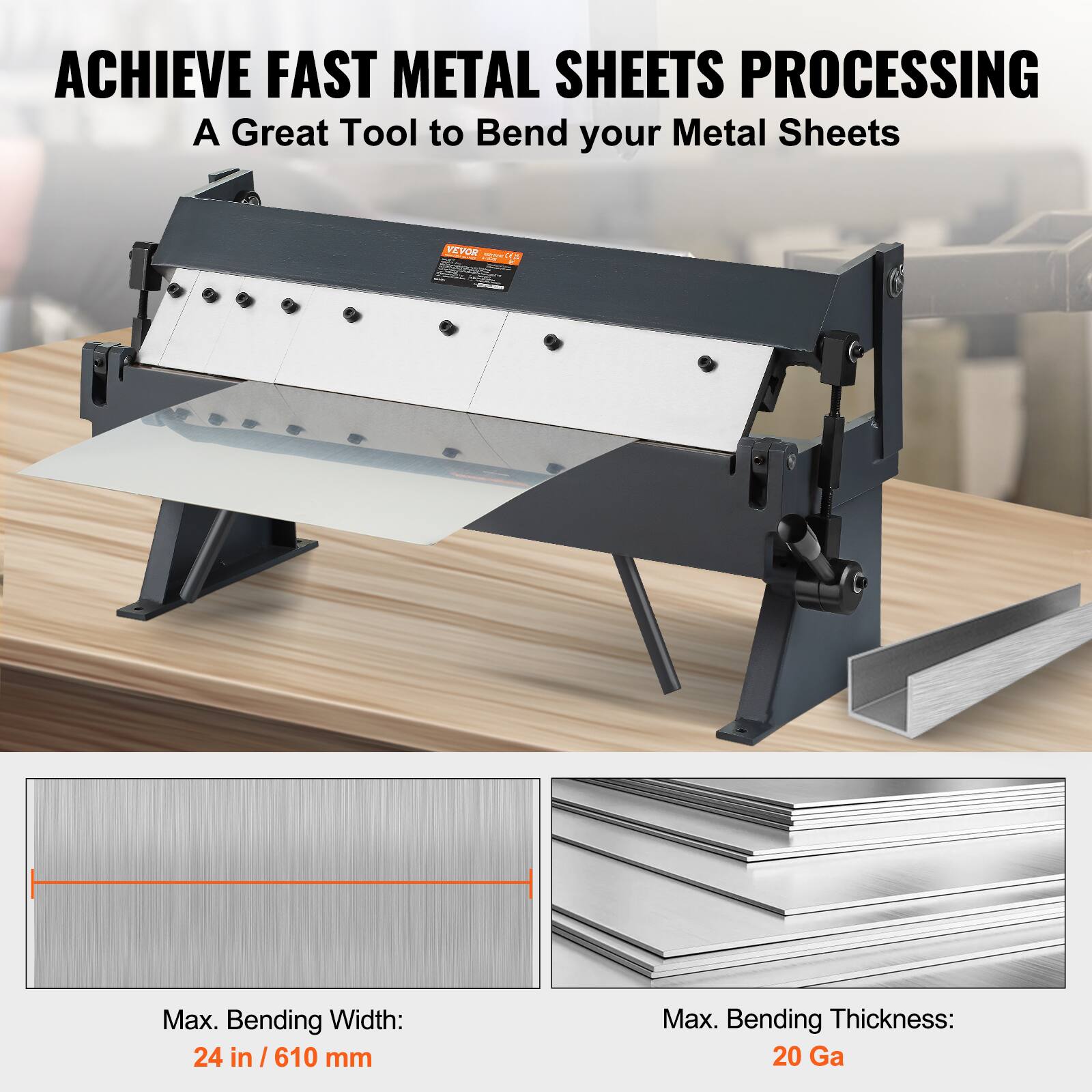 ACHIEVE FAST METAL SHEETS PROCESSING  
A Great Tool to Bend your Metal Sheets  

FEVOR T Max.  
Bending Width: 24 in / 610 mm  
Bending Thickness: 20 Ga