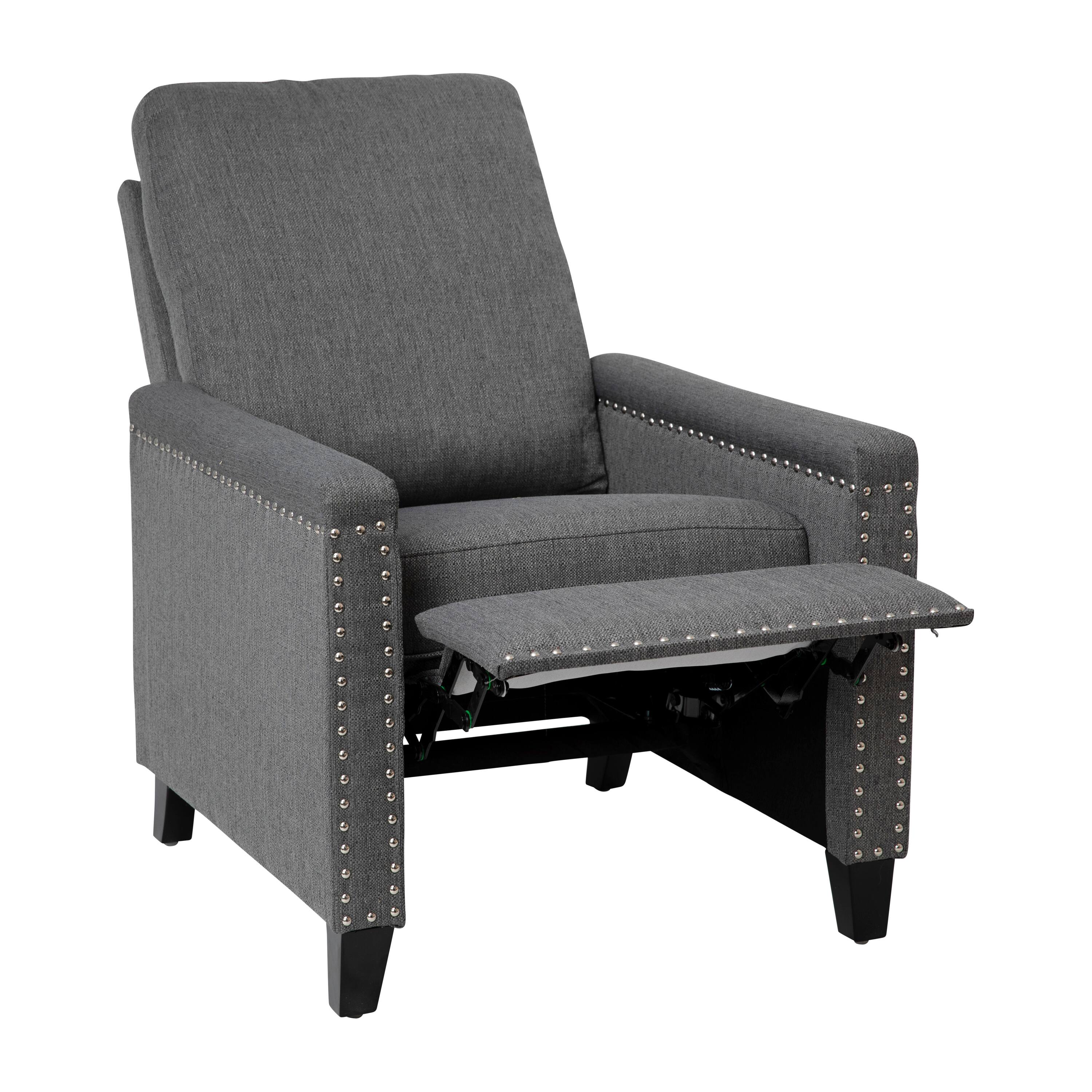 Alt View 8. Emma + Oliver - Eltz Fabric Upholstered Push Back Recliner with Nailhead Trim and Pop Out Footrest for Living Room, Den & Bedroom - Gray.