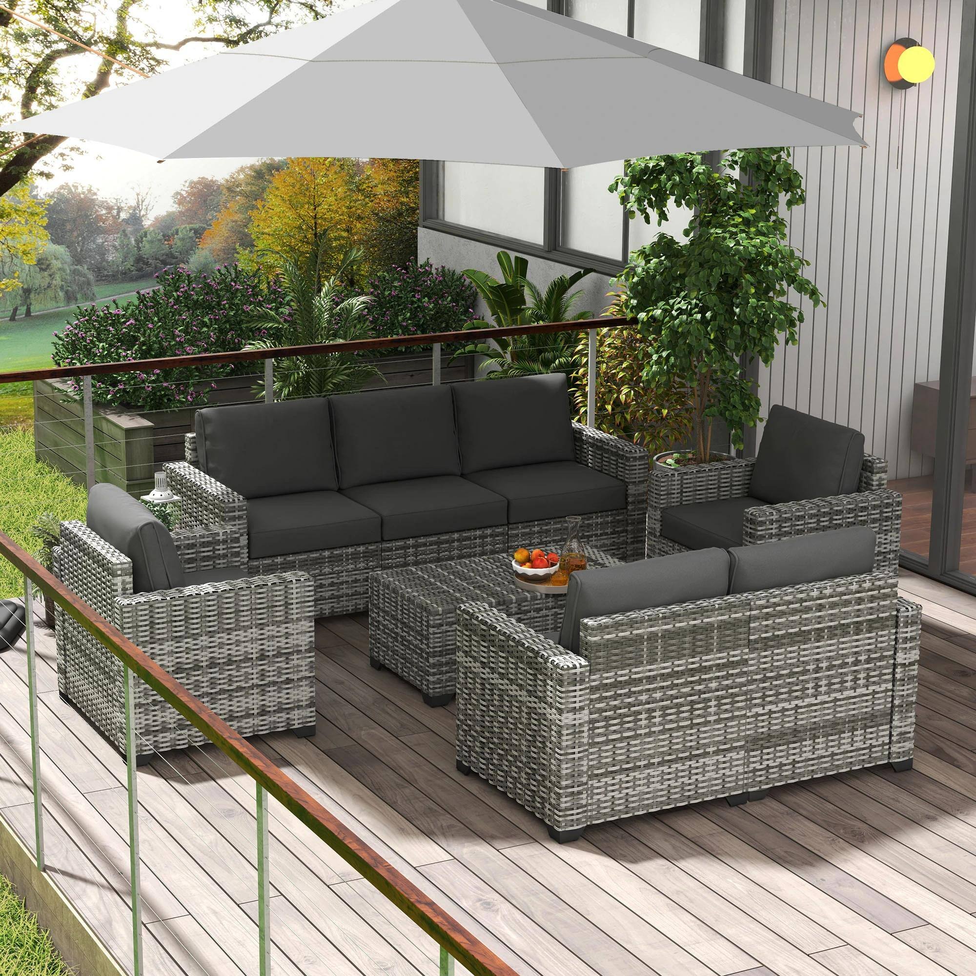 Angle. Spaco - Spaco Patio Furniture Set, Cushions, Sofa, Loveseat, Storage Table - Dark Grey.