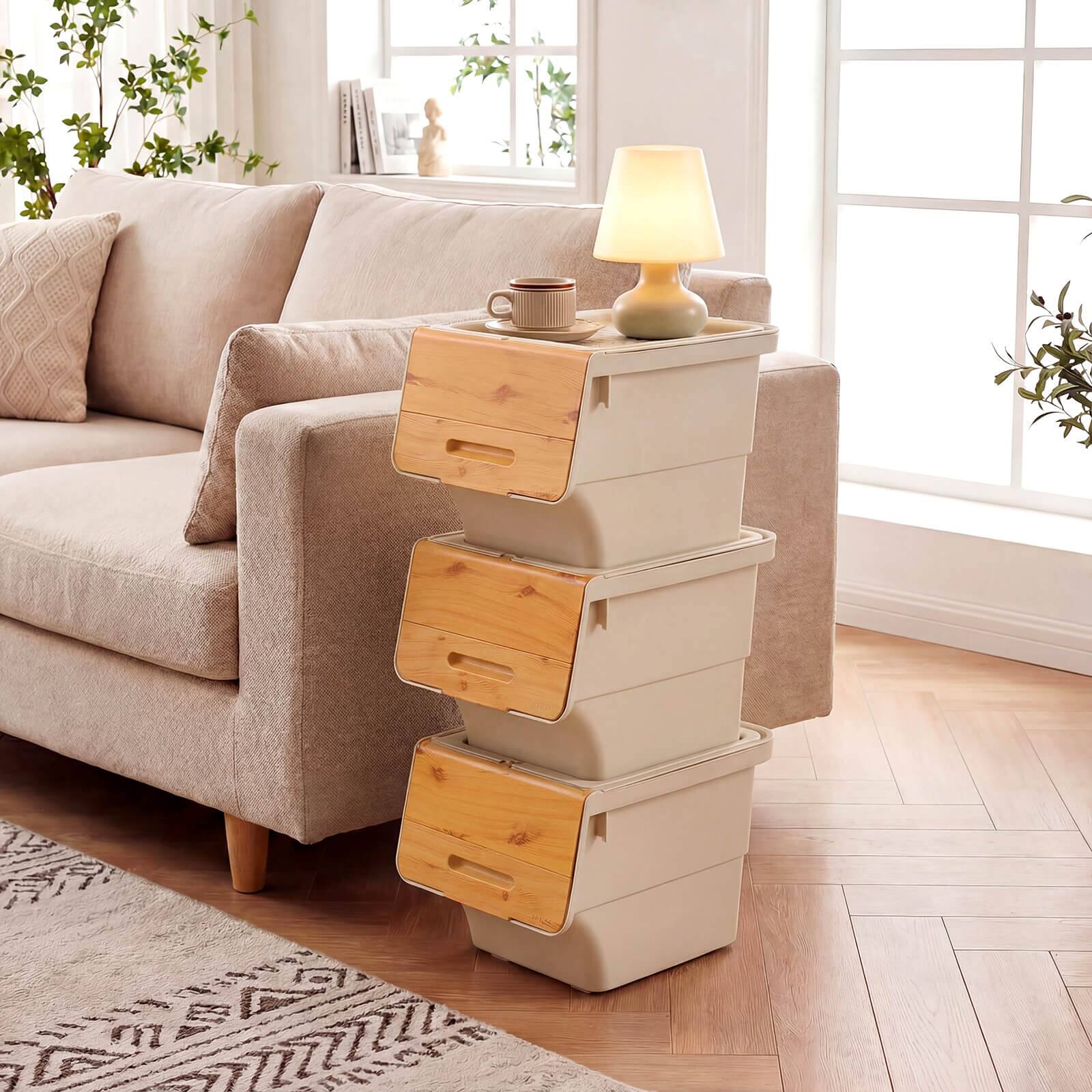 Alt View 3. Costway - Costway 3 PCS Storage Bins on Wheels with Stay-Open Lid for Kitchen Bedroom Laundry Closet - White + Natural.