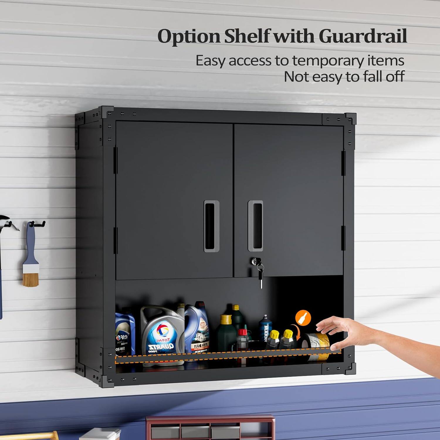 Option Shelf with Guardrail  
Easy access to temporary items  
Not easy to fall off