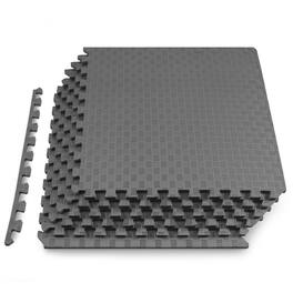 ProsourceFit - Checkered Exercise Puzzle Mat 1/2-in, 24 Sq Ft - 6 Tiles - Gray