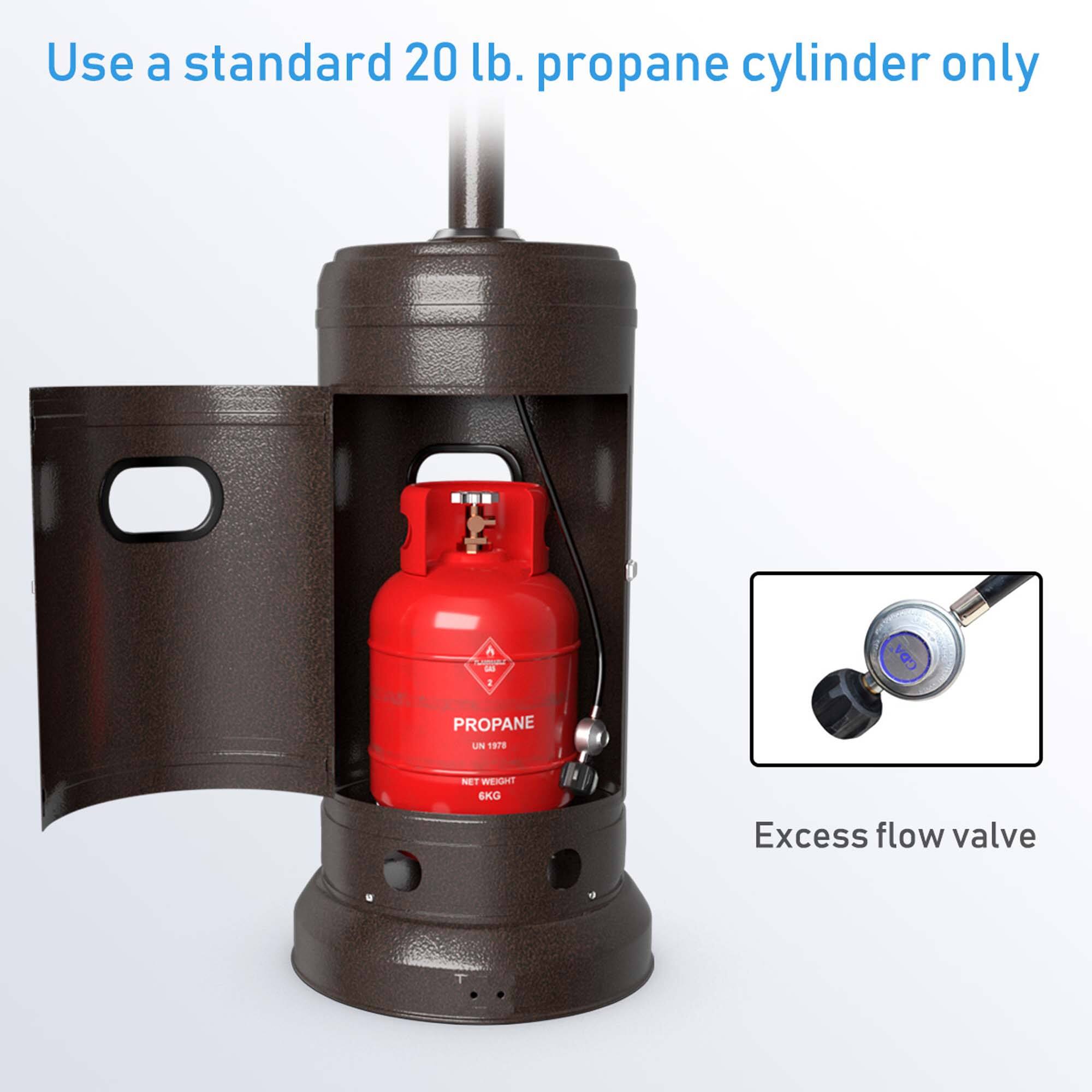 Use a standard 20 lb. propane cylinder only

Excess flow valve