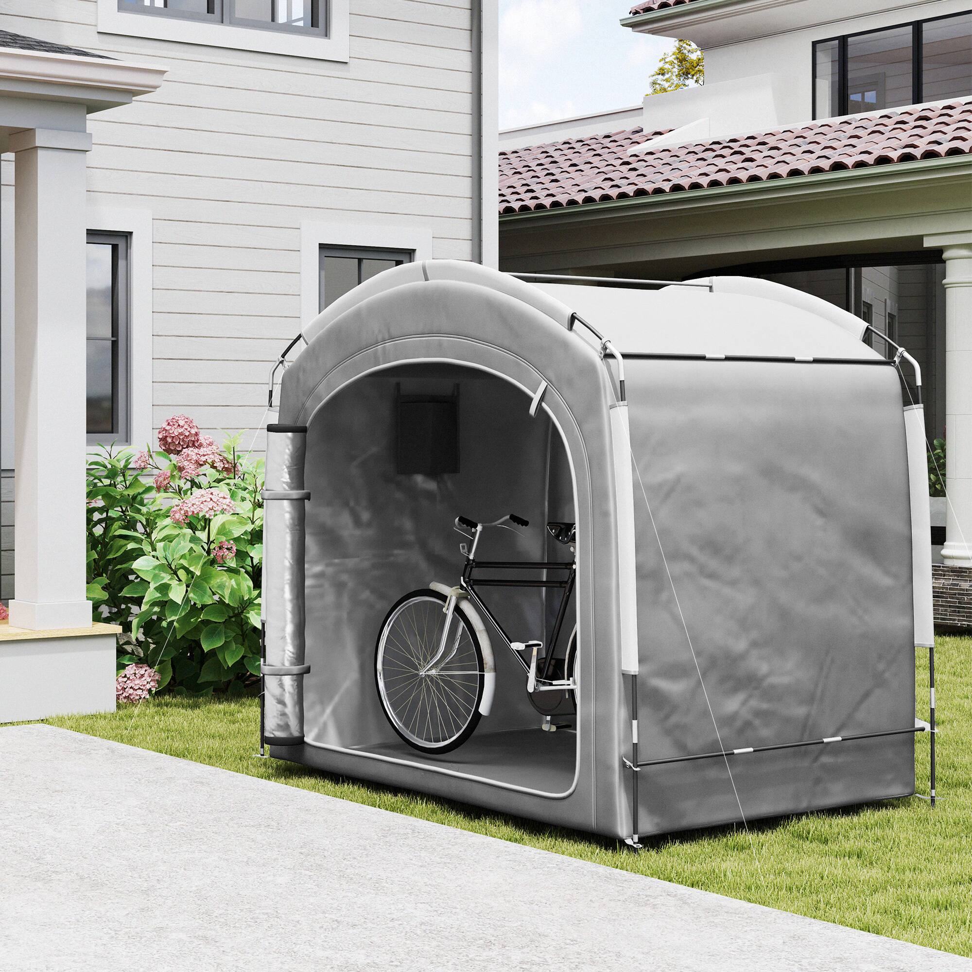 Angle. Outsunny - Bike Storage Tent, Portable Bicycle Storage Shed, Waterproof Outdoor Bike Cover with 210D Oxford Fabric and Carry Bag - Dark Gray.