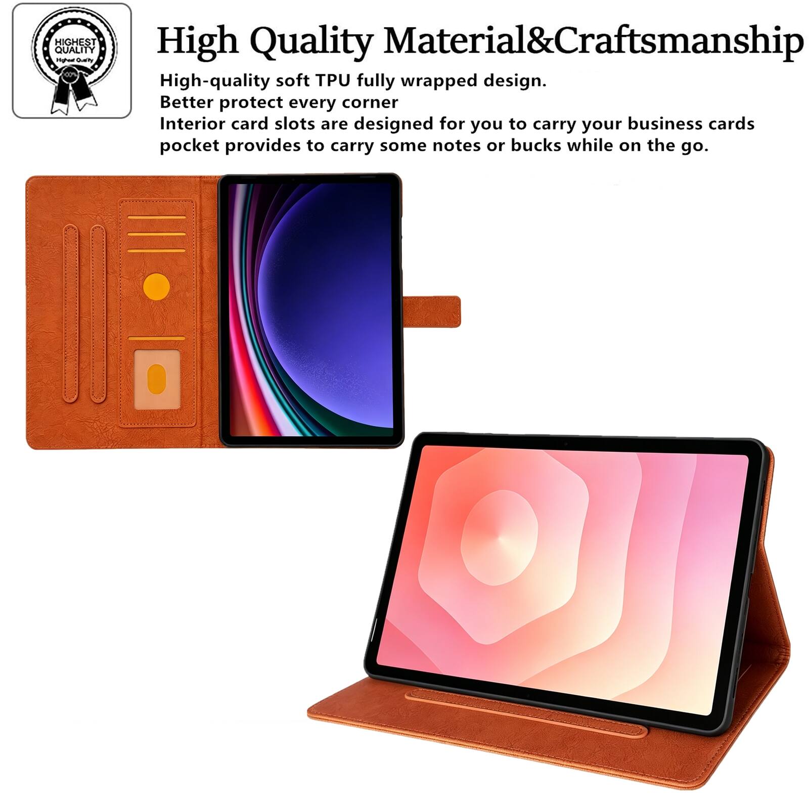 **High Quality Material & Craftsmanship**

High-quality soft TPU fully wrapped design. Better protect every corner. Interior card slots are designed for you to carry your business cards. Pocket provides to carry some notes or bucks while on the go.