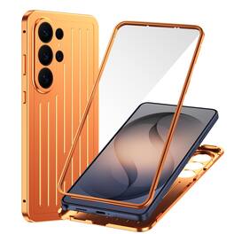 Dteck - Full Body Case for Samsung Galaxy S26 Ultra with Built-in Glass Screen Protector, Aluminum Alloy Bumper Rugged Cover - Orange